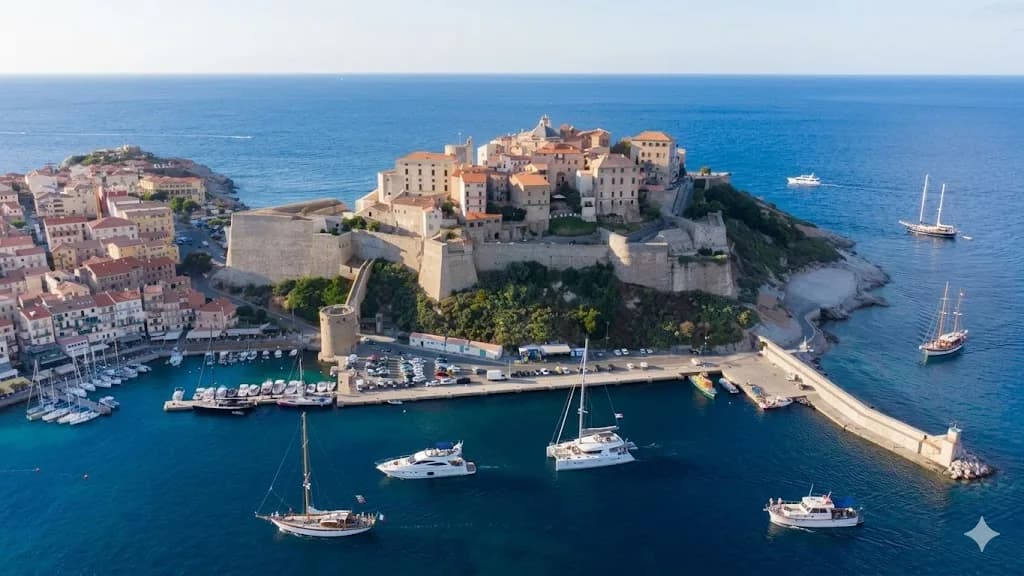 Vue aérienne de la citadelle et du port de Calvi, en Balagne