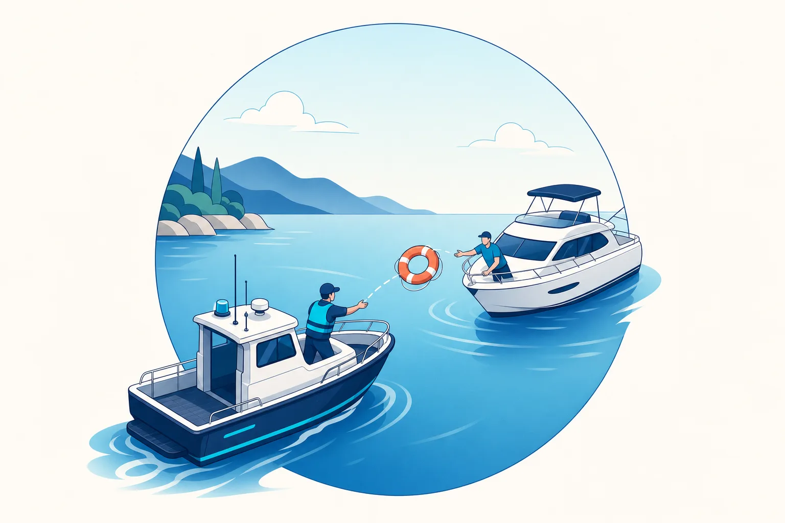 Illustration d’un bateau d’assistance portant secours en mer