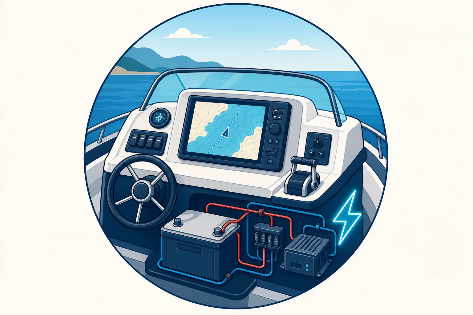 Illustration d’un poste de pilotage avec électronique et batterie