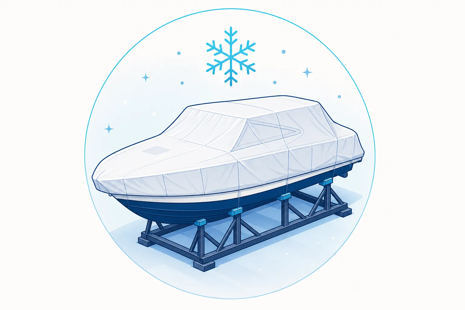 Illustration d’un bateau hiverné sous bâche sur son ber